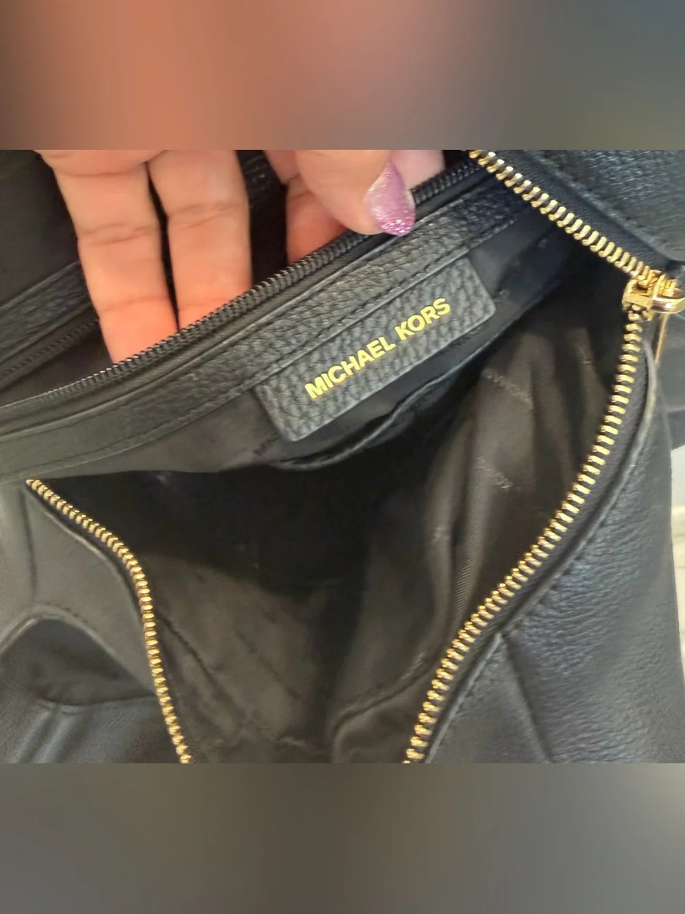 Michael Kors Black Leather Shoulder Hobo with Gold Chain Trim